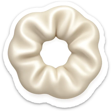 Make the silky twisted white scrunchie smaller in the style of emoji, keeping the silky texture, twisted design, and white color, with no background. sticker
