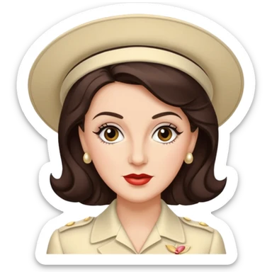 Maxene Andrews from The Andrews Sisters with dark brown hair, ivory outfit sticker