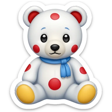 White teddy bear with blue, red and yellow spots sticker