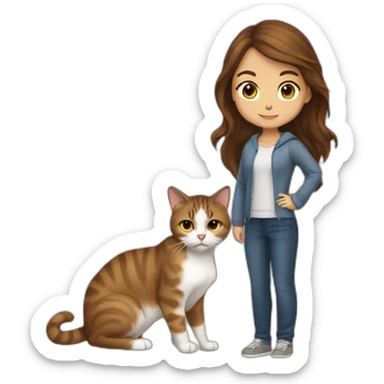 Litil girl whit brown hair taking a cat sticker