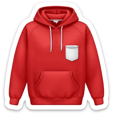 Red hoodie with drawstring and front pocket sticker