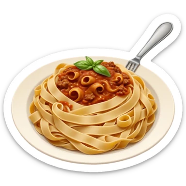 Cinematic Realistic Tagliatelle al Rag√π Dish Emoji, showcasing hand‚Äêcut pasta enveloped in a rich, slow‚Äêcooked meat sauce rendered with detailed textures and hearty, inviting lighting. sticker