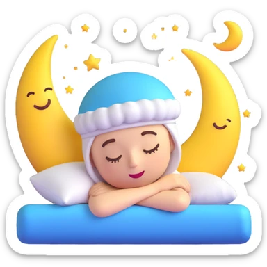 sleepy moon wearing a nightcap 3D emoji style sticker