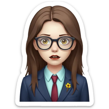 zombie girl with glasses, long brown hair, wearing a suit sticker