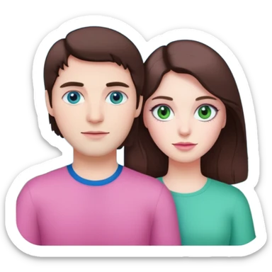 pink polaroid photo of a couple thats white with brunette hair blue and green eyes sticker