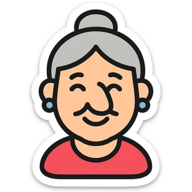 older woman with a big nose, smiling sticker