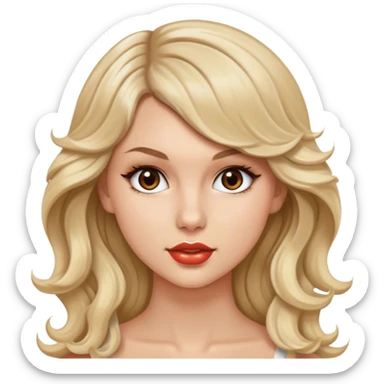 Blonde model with brown eyes, long wavy hair, Taylor Swift sticker