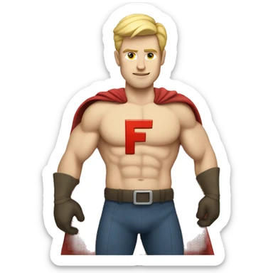 Caucasian Super hero with F on chest  sticker