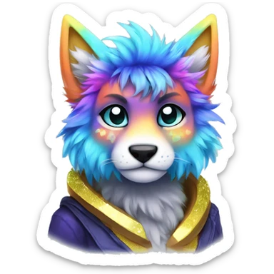Furry, sparkle, iridescent, colorful, neon, edgy, cool, beautiful, divine, animal, anthro, full body, fursona, protogen sticker