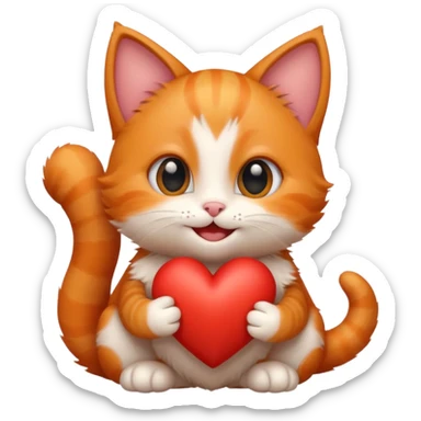 The ginger kitten is hugging a heart, very happy and smiling. sticker