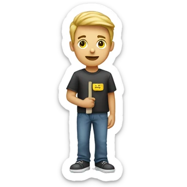 Student male white holding a pushpin in hand sticker