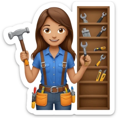 beautiful girl with long brown hair constructing new lounge room sticker