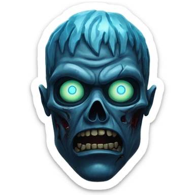 Dark black gray silver maroon zombie face photograph detailed blue flames blue glow sticker