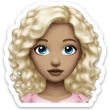 ocean blue doll eyes, blonde hair, feminine, pink, girl, angelic sticker