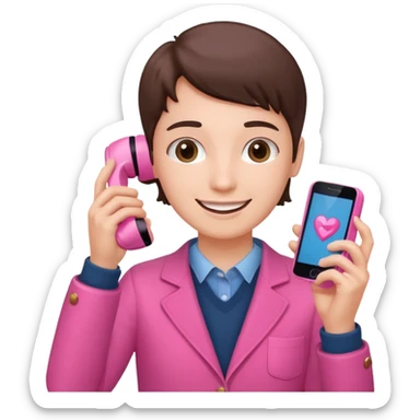 pink video call between one person holding the phone with a person on the phone screen sticker