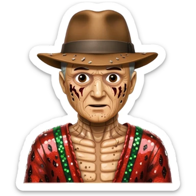Freddy Krueger with tan burned skin, sequin outfit sticker