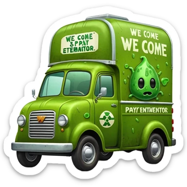 Heroic  SuperBug Ron’s slime-oozing exterminator antique tall moving van hot rod(motto: We come You pay) sticker