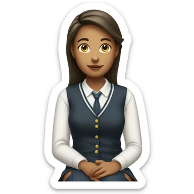 A young woman in a school uniform sitting legs crossed  sticker