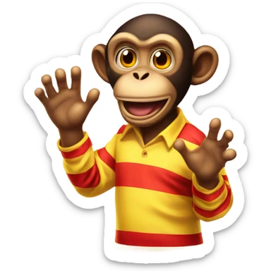Evil red glowing eyed Monkey clapping hands wearing a yellow and red stripped shirt  sticker