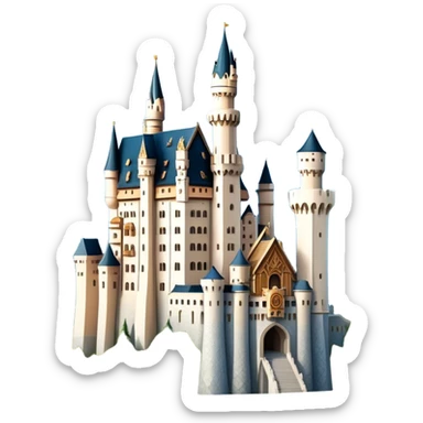 Cinematic Realistic Neuschwanstein Castle Landmark Emoji, depicted as the fairy‚Äêtale castle set against a mountainous backdrop rendered with dramatic lighting and intricate textures. sticker