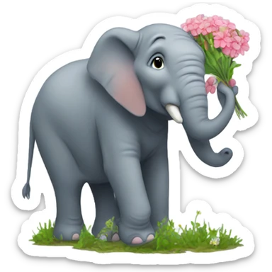 An elephant picking flowers sticker