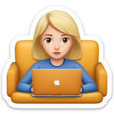 A girl is lying on the couch with a laptop, working sticker