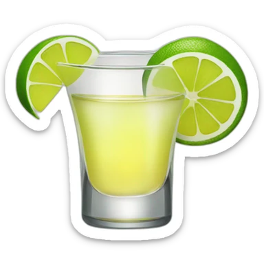 A single tequila shot with green lemon piece on it sticker