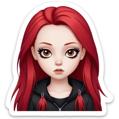 emo alternativ red long hair, pale skin,  brown iris, pretty bratz baddie, strong black eyeliner sticker