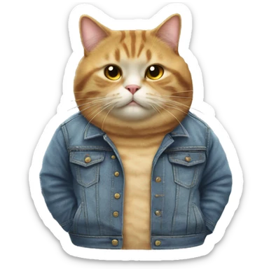 fat cat in a jean jacket but make it a female cat sticker