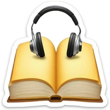 An iPhone-style emoji of a book wearing headphones. sticker
