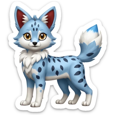 Blue cute adorable serval-Lycanroc-wolf-fusion-hybrid, full body sticker
