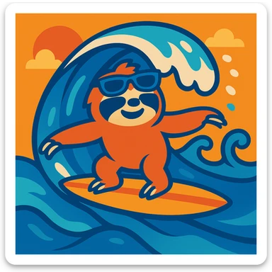 Add sunglasses to the sloth while surfing in a vibrant and playful style. sticker