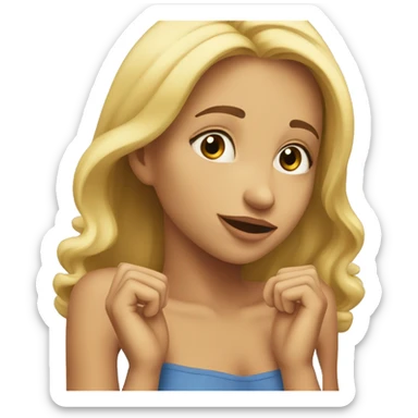 Blonde girl with her hands under her chin, praising sticker
