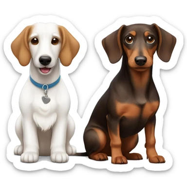 Hairy white terrier dog and smooth coat brown dachshund dog friends sticker