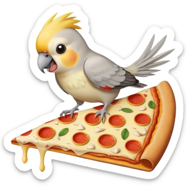 cockatiel bird biting a slice of pizza sticker