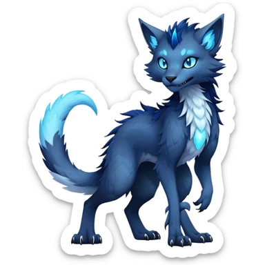 dark cool edgy fantasy ethereal feline-vernid-sergal-fursona animal creature with a tufted tail full body sticker
