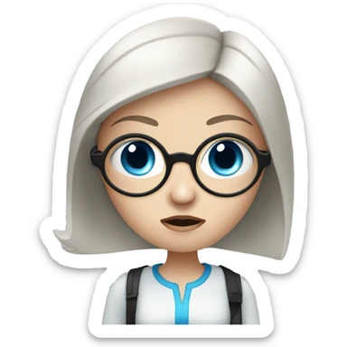 white girl with black hair and blue eyes with magnifying glass and a suspicious look sticker