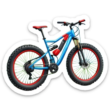 The background showcases majestic mountains, lush green valleys, and a bright blue sky with fluffy clouds. The sun casts warm light over the landscape, emphasizing the beauty of outdoor cycling. a mountain bike standing on a scenic trail.  sticker