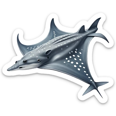 Spotted eagle sting ray with wide wingspan and long spike sting tail viewed from above sticker