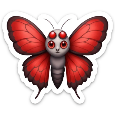 Create a scary emoji of the mothman with bright red eyes and as depicted in the legend. Make it less bird like and more Moth / Human hybrid- Human with Moth wings and Eyes sticker