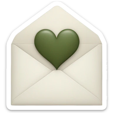 white envelope with a dark khaki green heart sticker