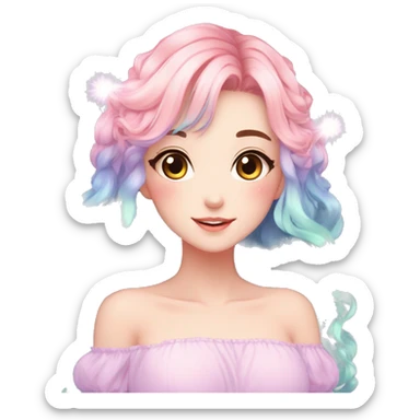 Gorgeous Beautiful Blushing Petite Colorful-Shiny-Pastel-Fairy-Soarkle-Anime-Girl with beautiful gradient pastel hair aesthetic sticker