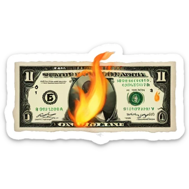 a dollar bill on fire sticker