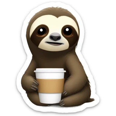 Cute sleepy Sloth in black turtleneck with coffee mug simple ios sticker