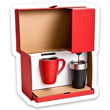 Gift box that going open with coffee portatile maker inside sticker