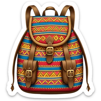 Cinematic Realistic image of a traditional Colombian mochila, rendered with detailed woven textures and vibrant patterns, set against a rustic backdrop with soft, cultural lighting sticker