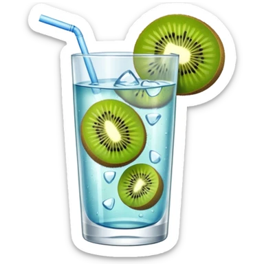 glass of water with kiwi slices sticker