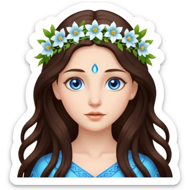 Spring goddess long brunette hair blue eyes sticker