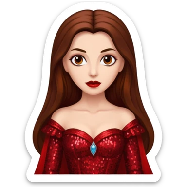 Countess Dracula with long brown hair, red sequin outfit sticker