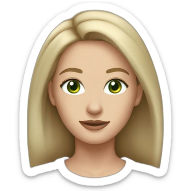 bronde woman with shoulderlenght hair, green eyes, long face, pale skin, silver earrings wearing a grey sweater sticker